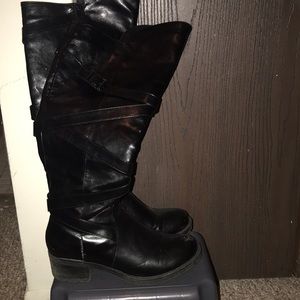 Black Strappy Knee High Boots